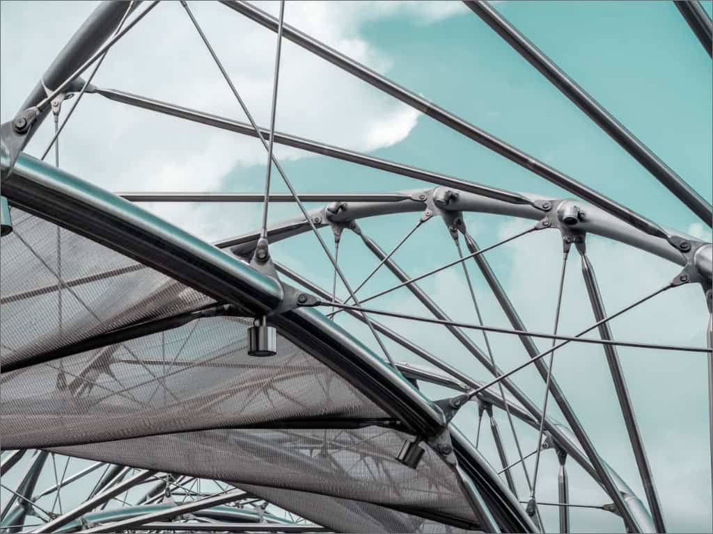 Metal Bars connecting an intricate outdoor skylight